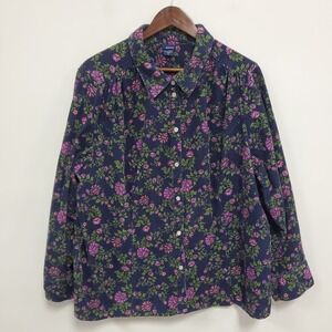 Basic Editions Women Pearl Snap Long Sleeve Corduroy Shirt Size 2X Floral Mature